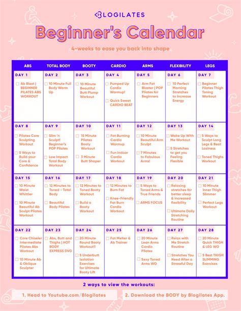 Blogilates Beginner Calendar Videos .